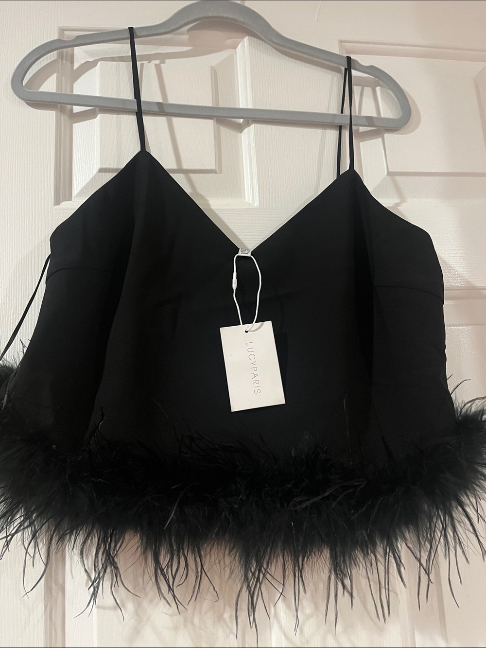 Lucy Paris Black Feather-Trim Cami